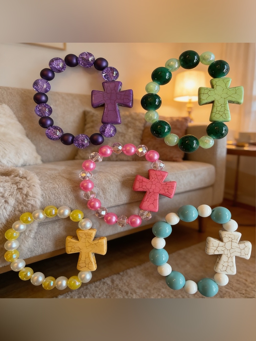 Handmade Beaded Cross Stretch Bracelets Choice of 5 Colors BTJ - Picture 7 of 7